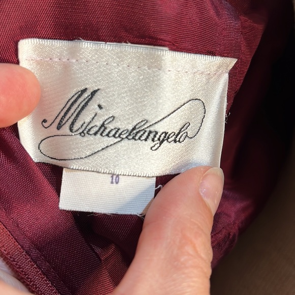 Michaelangelo Burgundy Dress Chiffon Wide Strap Dramatic Shoulder Trains Size 10 - Picture 8 of 14